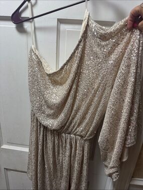 One-Shoulder Sequin Evening Dress in Champagne